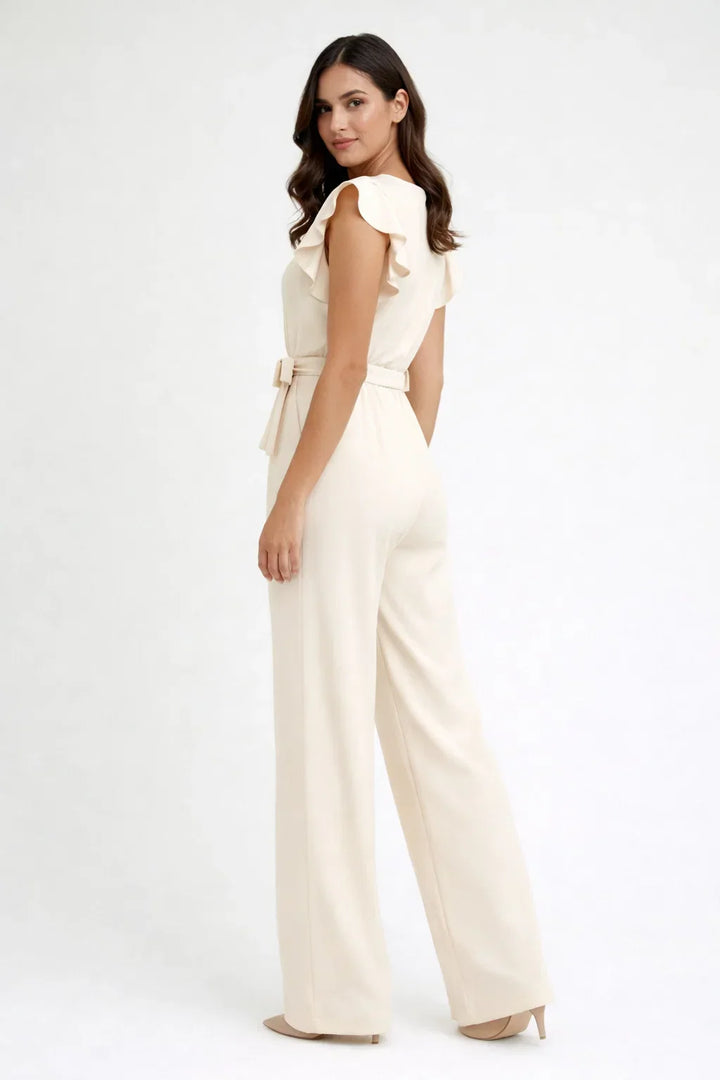 Stylish women's jumpsuit featuring a wide leg and chic butterfly sleeves for spring fashion.