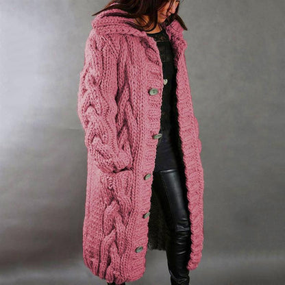 Stylish women's long winter coat, warm and versatile, ideal for elegant casual chic winter fashion.