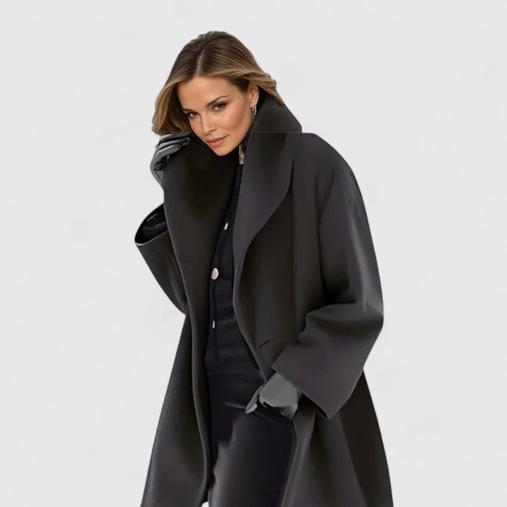 Warm women's elegant winter coat. Timeless longline outerwear for sophisticated fall & winter fashion.