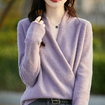Soft, comfortable women's V-neck wrap sweater, an elegant layering piece for chic style.