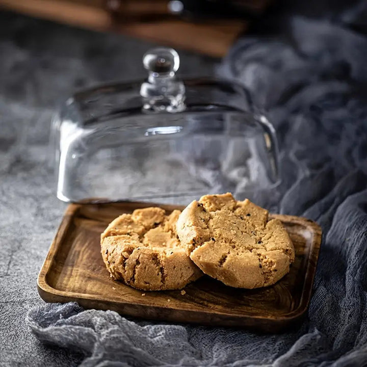 Premium wood and glass butter dish, essential tableware for elegant dining and sophisticated serving.