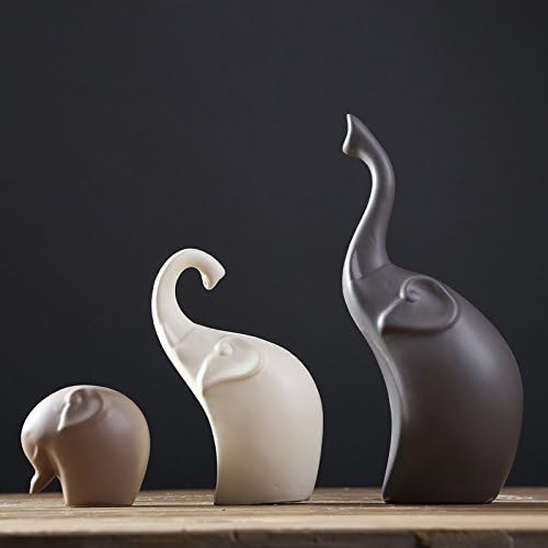 Charming elephant family trio statue set, perfect modern home decor for living room or office tables. Ceramic figurines.