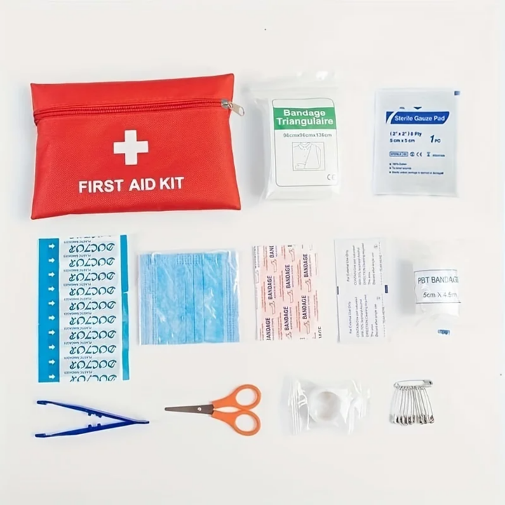Emergency First Aid Kit for car & outdoor adventures, essential medical supplies for travel & camping safety