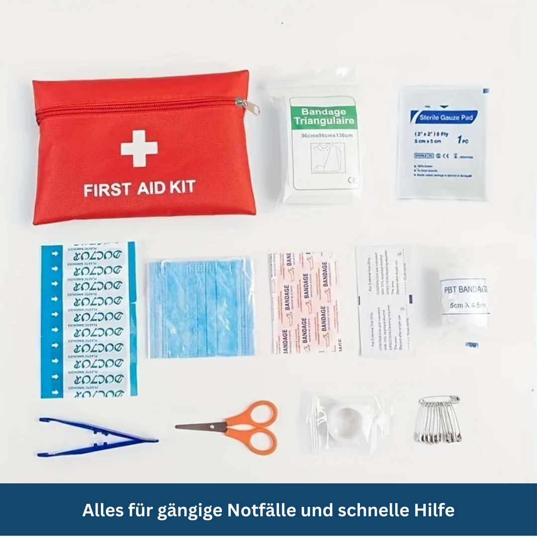 Car safety and outdoor essentials: a portable emergency First Aid Kit with vital medical supplies