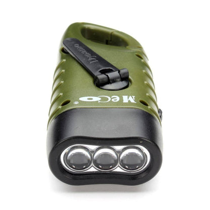 Red emergency LED flashlight with solar panel and hand crank dynamo charger