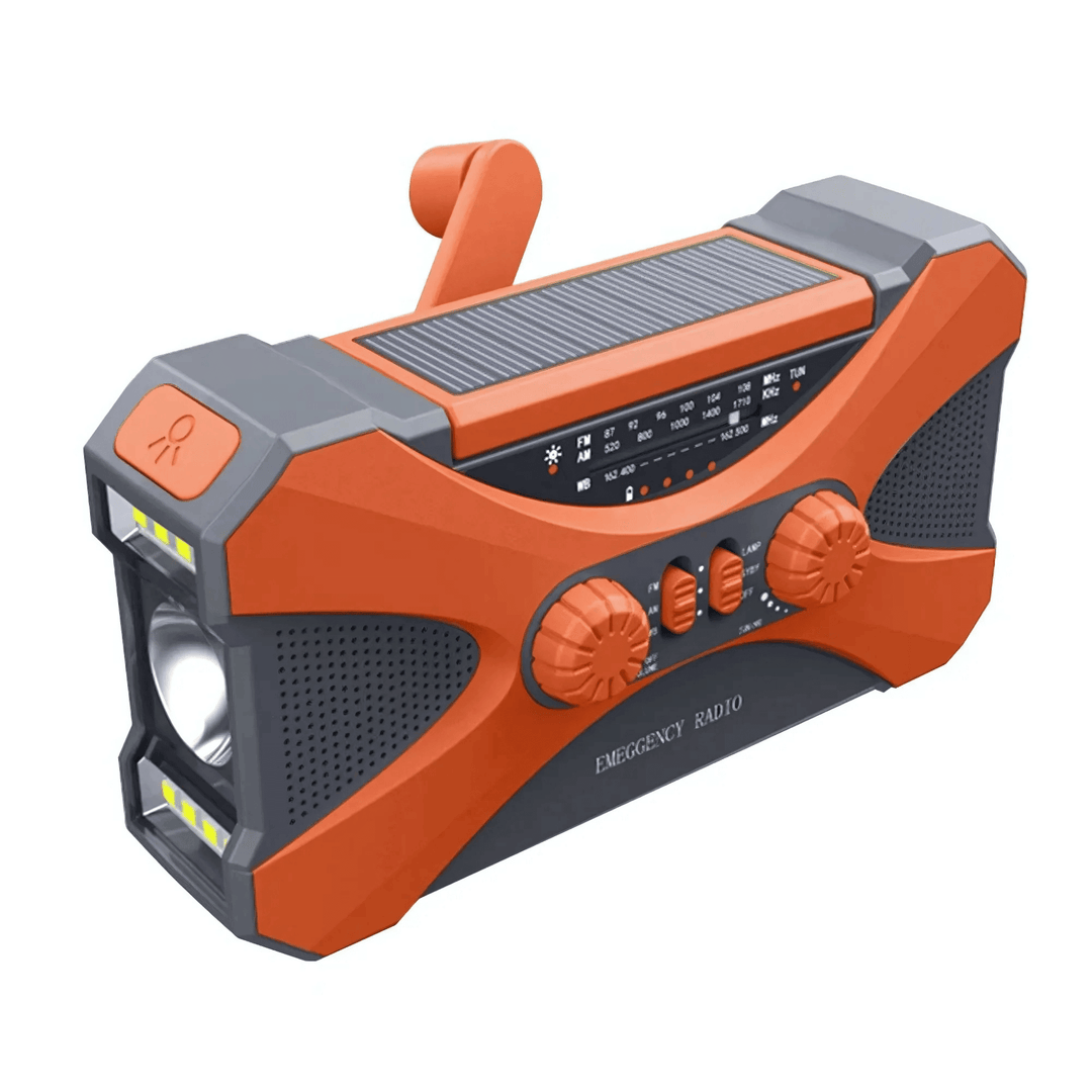 Emergency Power Radio 10,000mAh with solar panel & hand crank for ultimate outdoor survival and disaster preparedness