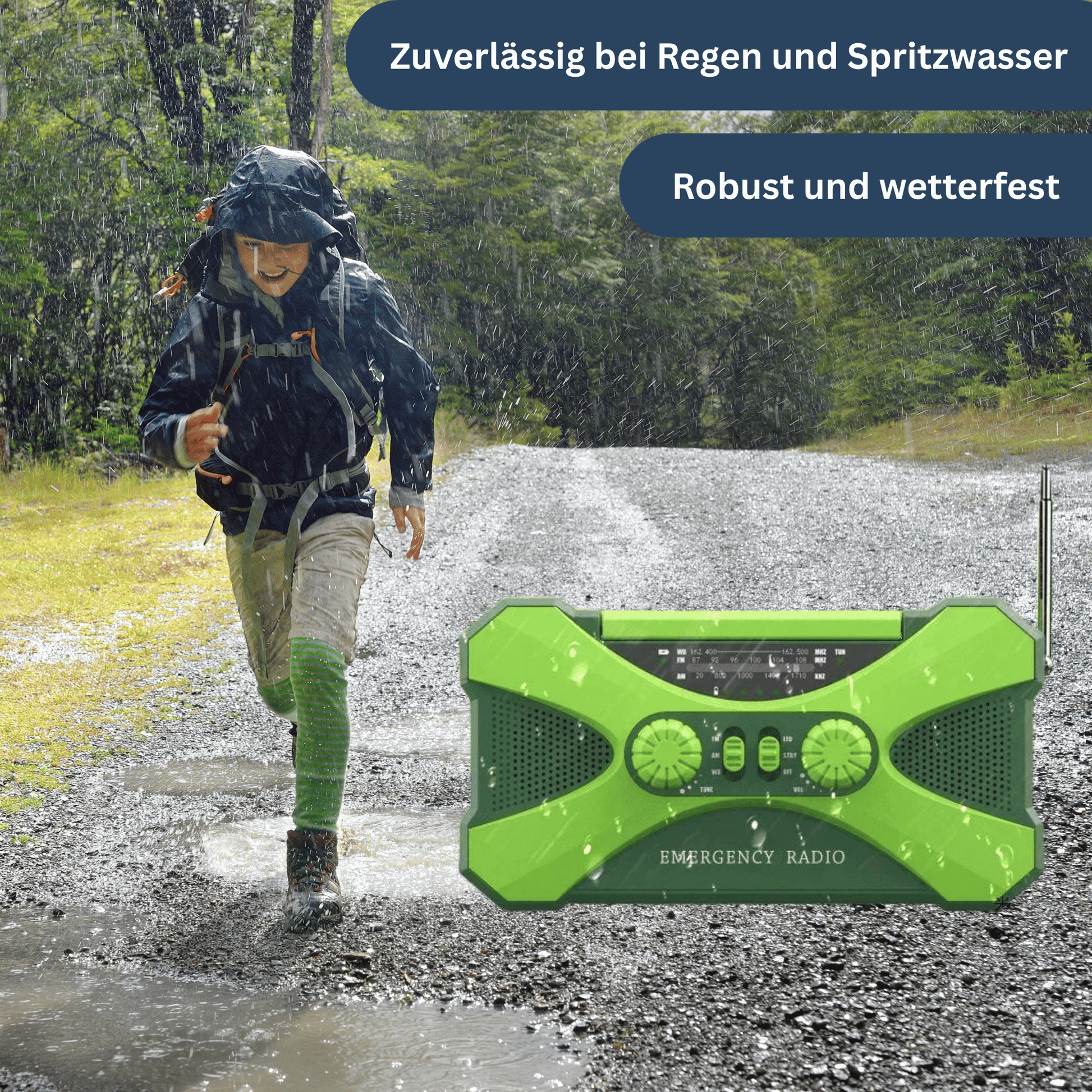 Emergency power radio with SOS alarm activated, a critical tool for disaster preparedness and outdoor safety