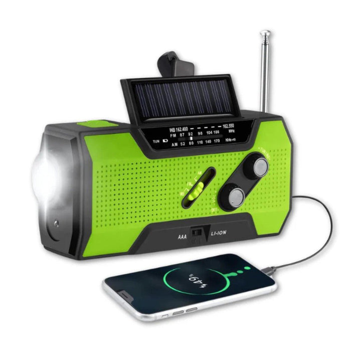 Emergency radio and power bank: solar-powered, hand-cranked, and weather alert for camping