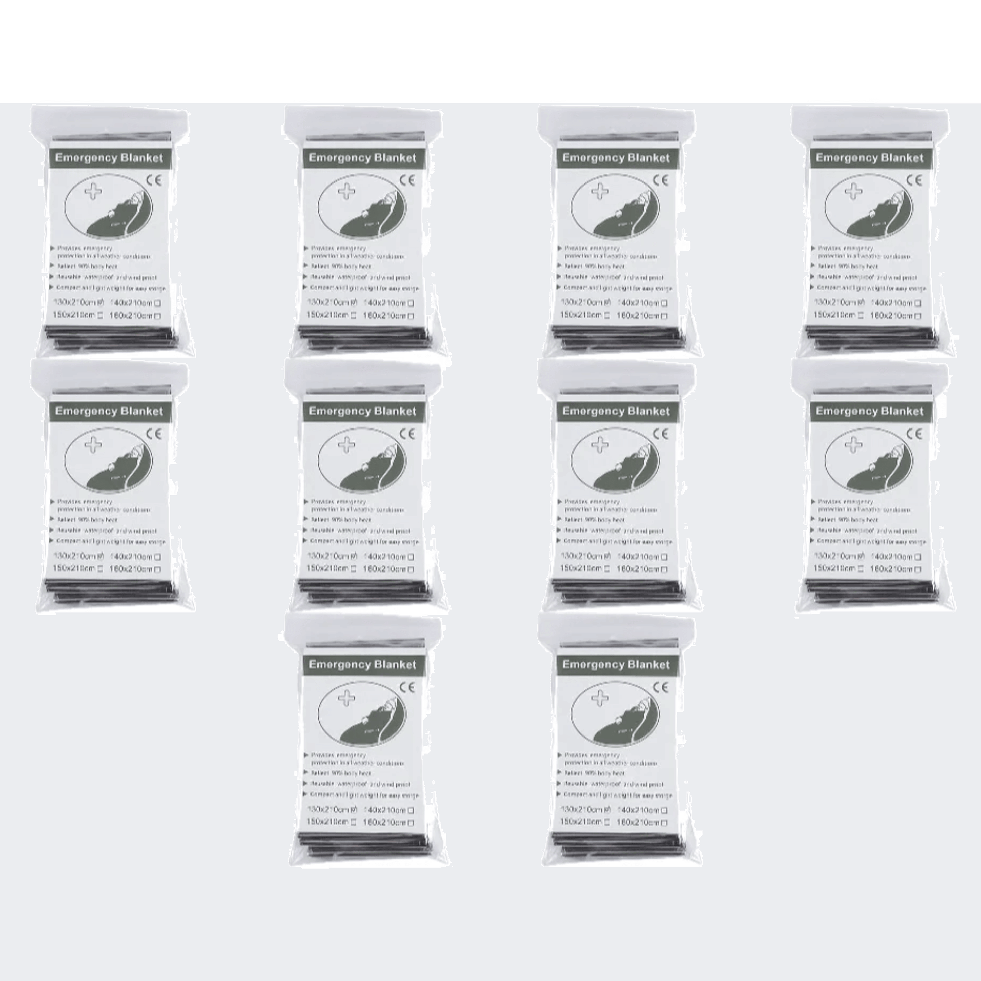 Emergency survival mylar thermal blankets, 10 pack for outdoor and disaster preparedness