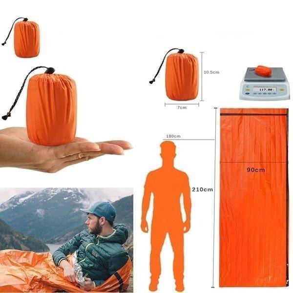 Emergency thermal bivy sleeping bag for survival & camping, made from reflective mylar.