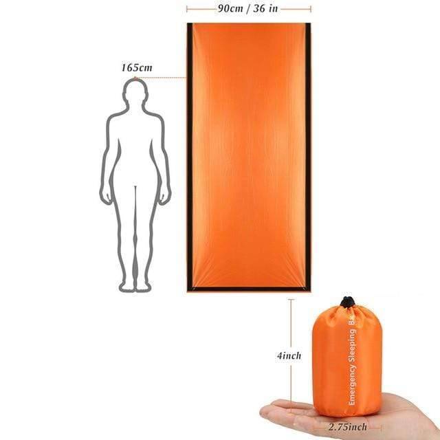 Reflective thermal bivy sleeping bag for emergency survival, camping, and outdoor protection.