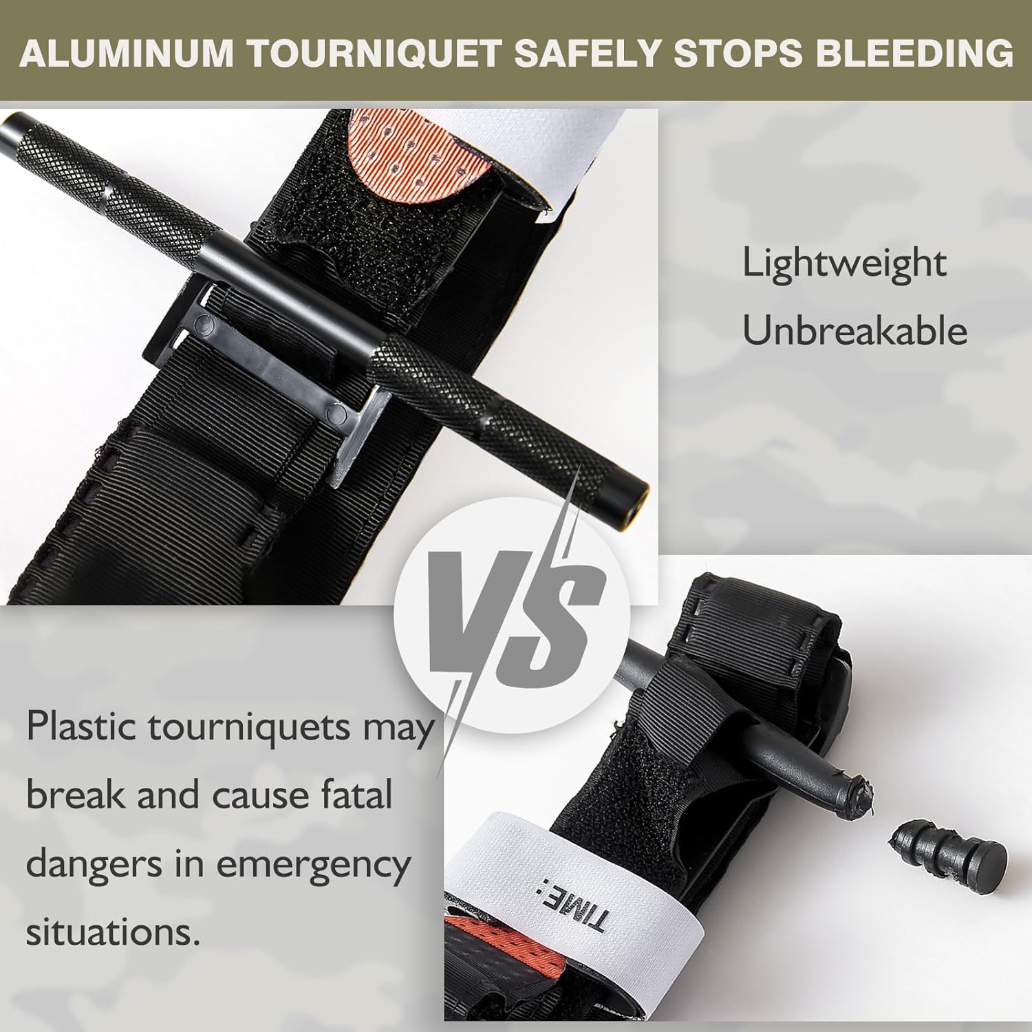 Rapid application tourniquet for severe bleeding, adult size, medical emergency supply.