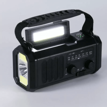 All-in-one emergency radio, solar charger, and 10000mAh power bank for critical weather alerts.