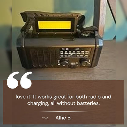 Camping essential: Emergency radio with 10000mAh power bank, solar charging, and weather alert function.