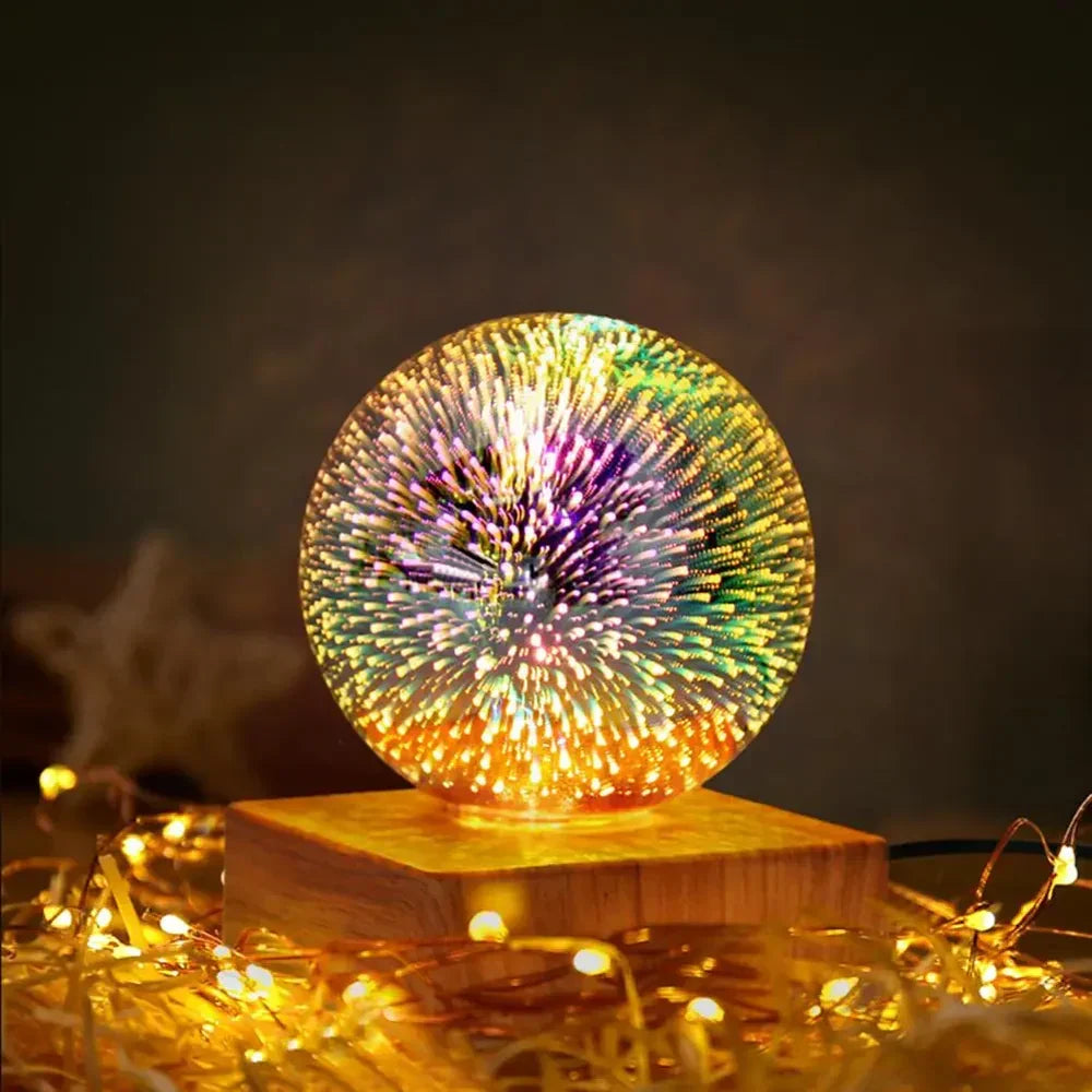 Enchanting 3D firework crystal ball lamp, a decorative night light creating a starburst glow. Perfect home decor gift.