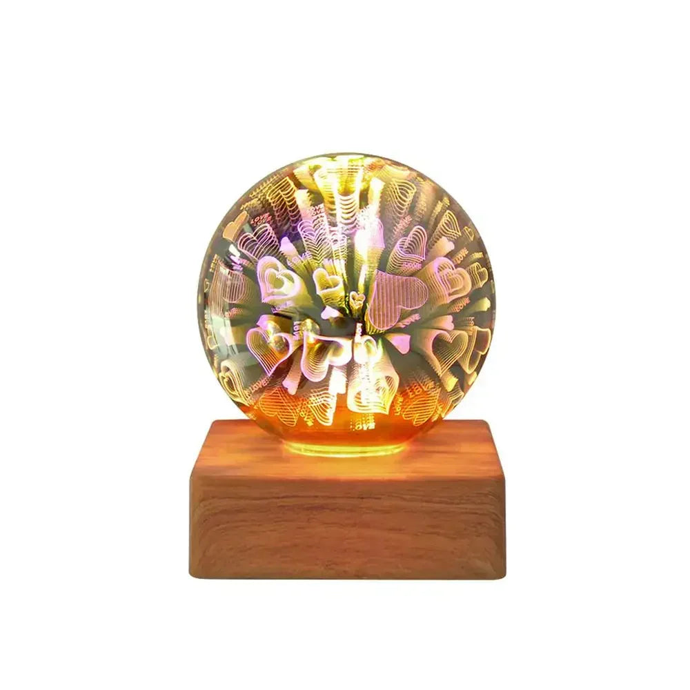 USB powered crystal ball lamp with captivating 3D firework effect, providing ambient mood lighting for any bedroom.