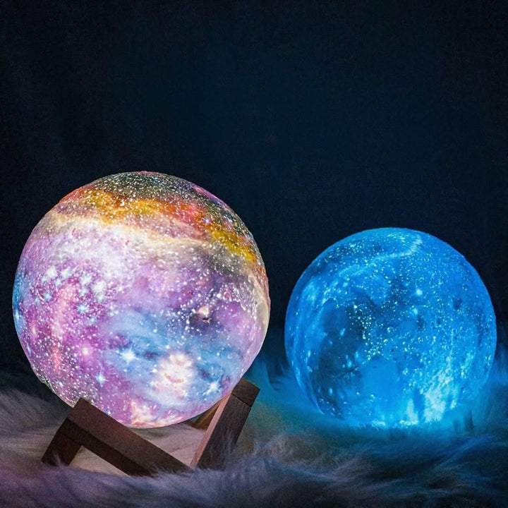 Enchanting 3D Moon Lamp with 16 vibrant colors and a stylish wooden stand for home decor.