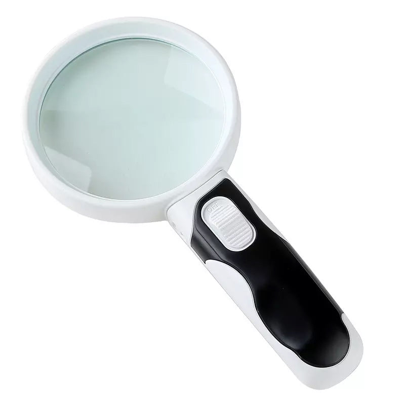 Multi-use 20X LED magnifying glass for reading, hobbies, low vision, and eye strain relief.