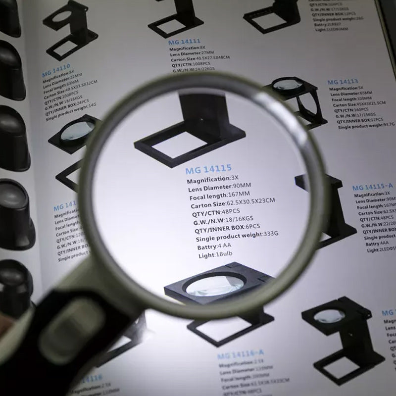 Compact & portable 20X LED magnifier, ideal for on-the-go reading and hobby tasks.