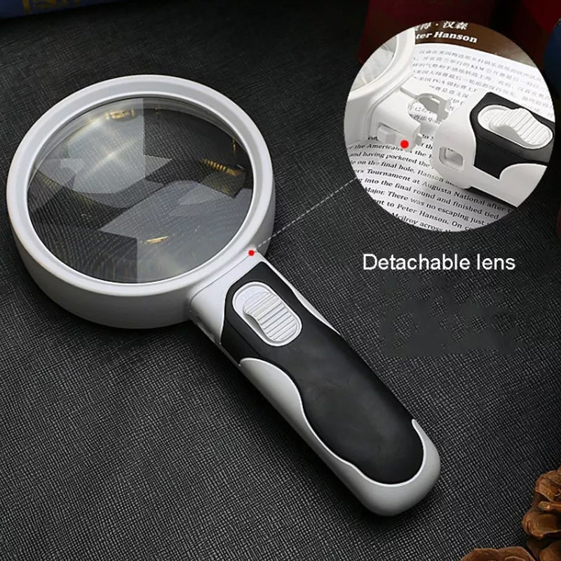 Clear view 20X LED magnifier, a powerful reading aid and hobby tool for intricate details.
