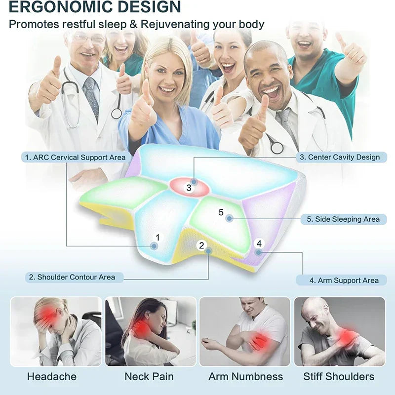 Orthopedic memory foam cervical pillow for superior neck support, promoting pain relief & restful sleep.
