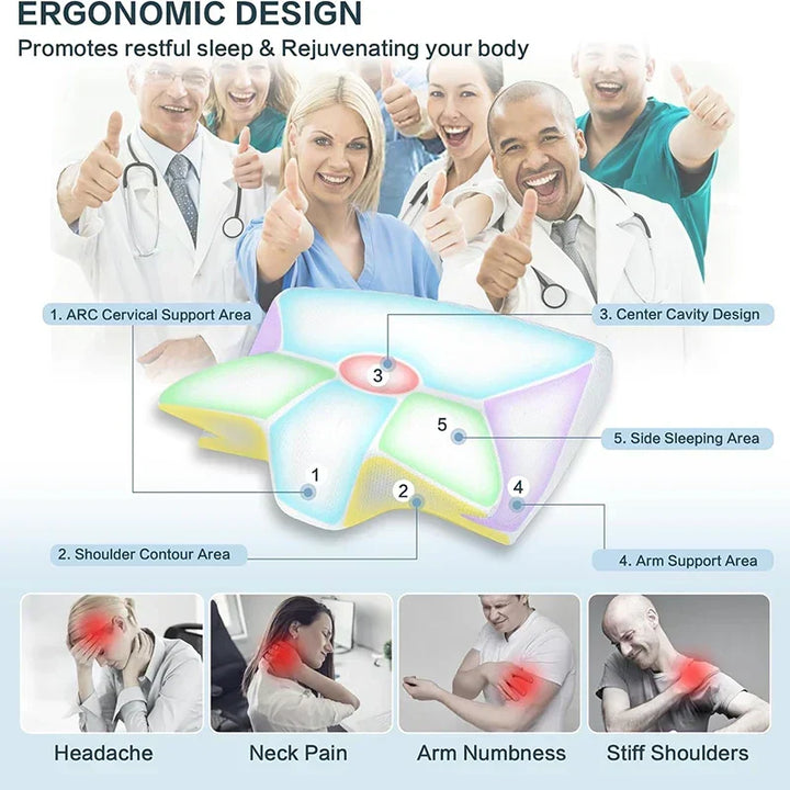 Orthopedic memory foam cervical pillow for superior neck support, promoting pain relief & restful sleep.