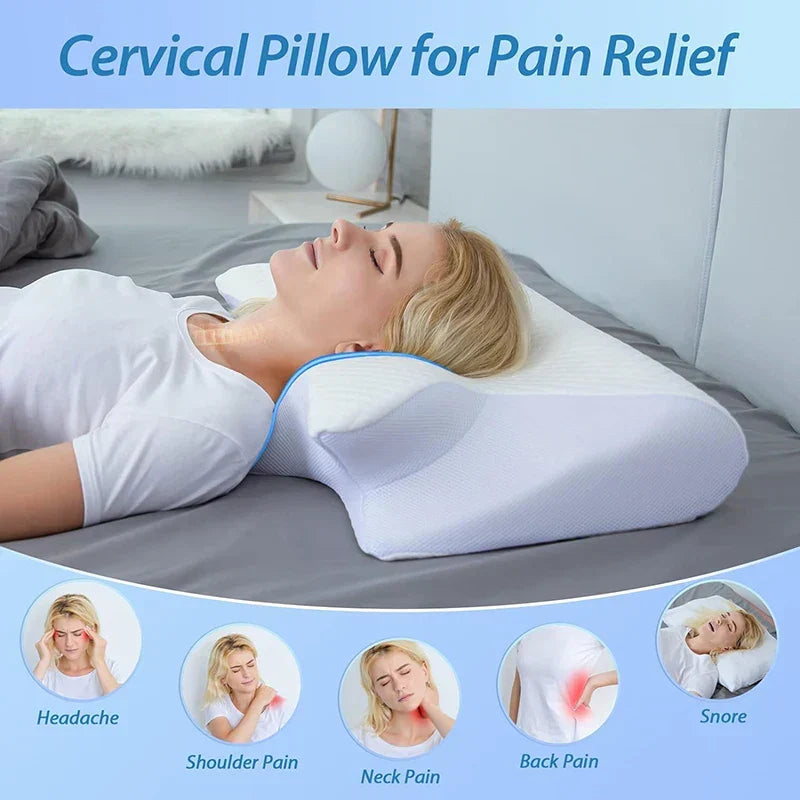 Therapeutic 2-in-1 memory foam pillow, expertly designed for cervical neck support & pain relief.