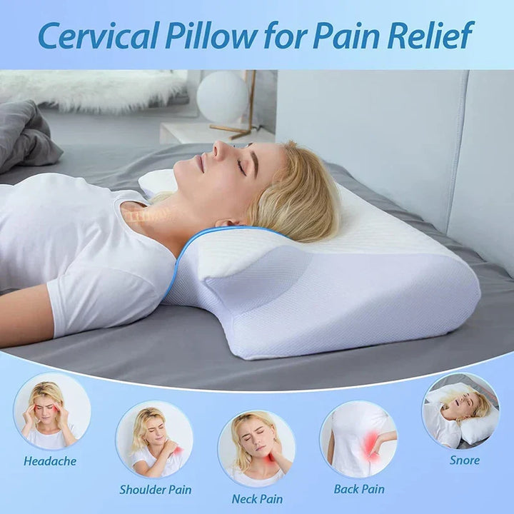 Therapeutic 2-in-1 memory foam pillow, expertly designed for cervical neck support & pain relief.
