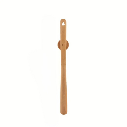 Wooden magnetic shoehorn, an ergonomic long shoe aid for easy on-off footwear, perfect for home.