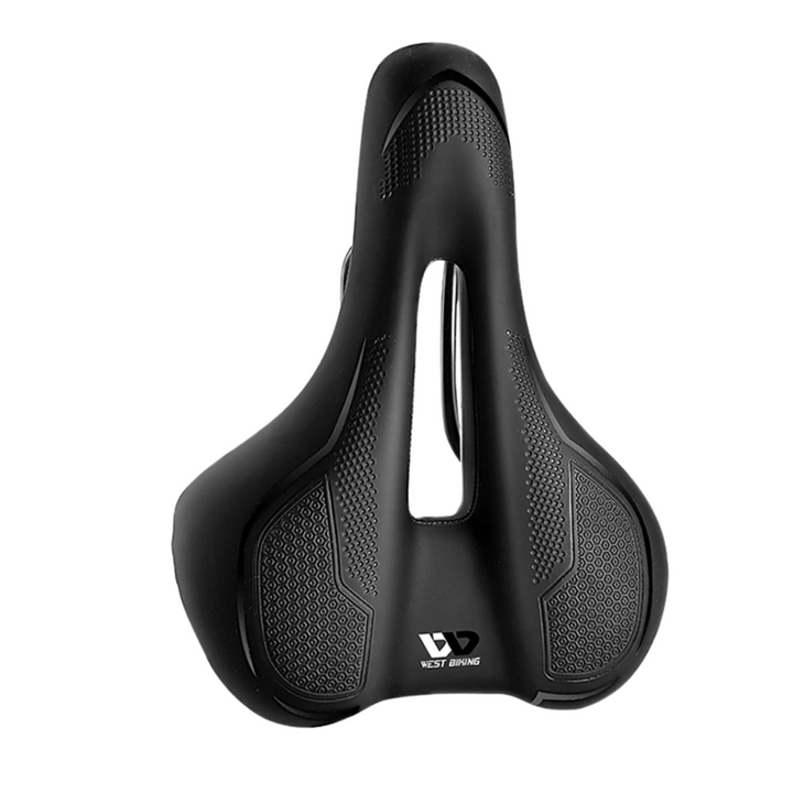 Ergonomic bike saddle designed for comfortable road cycling, featuring a pressure-relieving channel.