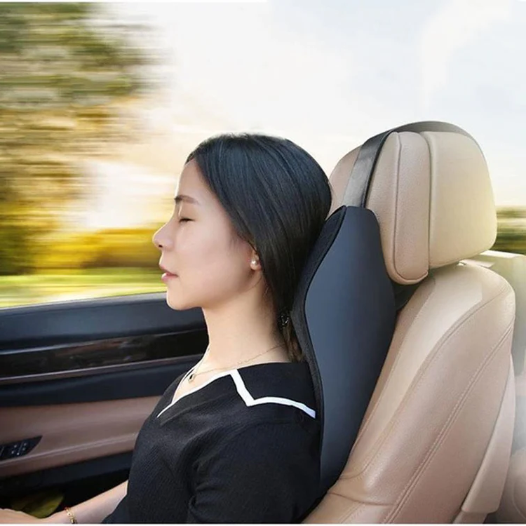 Ergonomic car seat headrest pillow for neck pain relief. Memory foam neck support cushion for driving comfort.