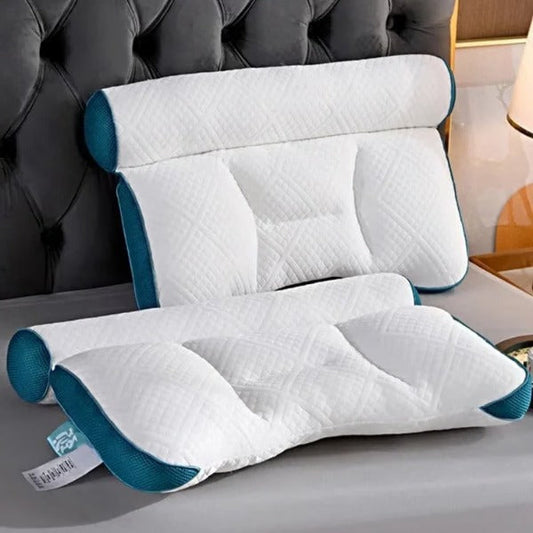 Ergonomic goose down pillow providing soft comfort & neck support for enhanced sleep for all sleepers.