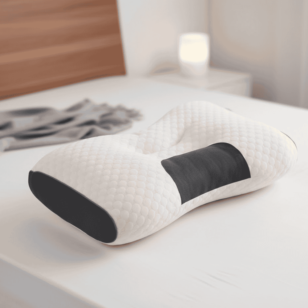 Ergonomic orthopedic memory foam pillow for neck & back support, promoting restorative sleep & pain relief.