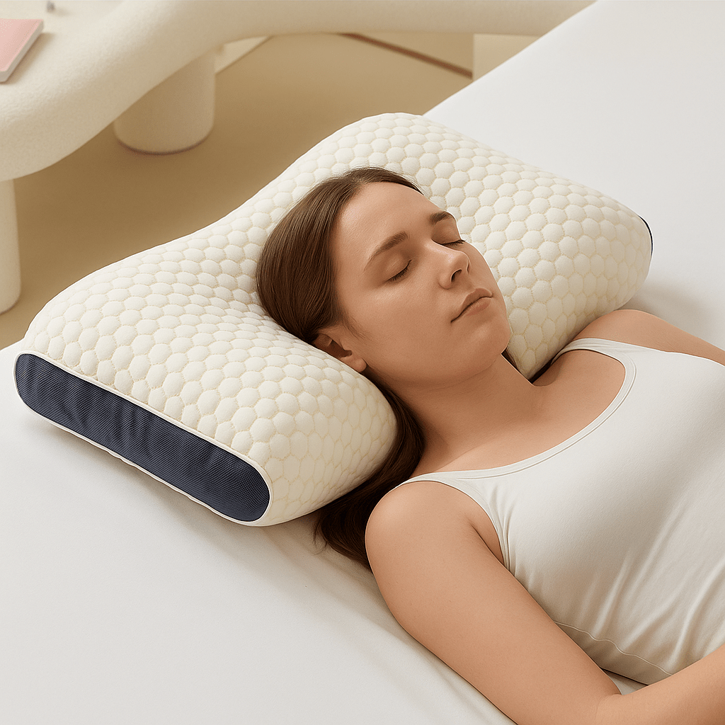 Memory foam orthopedic neck support pillow for side sleepers, ensuring proper spinal alignment & comfort.