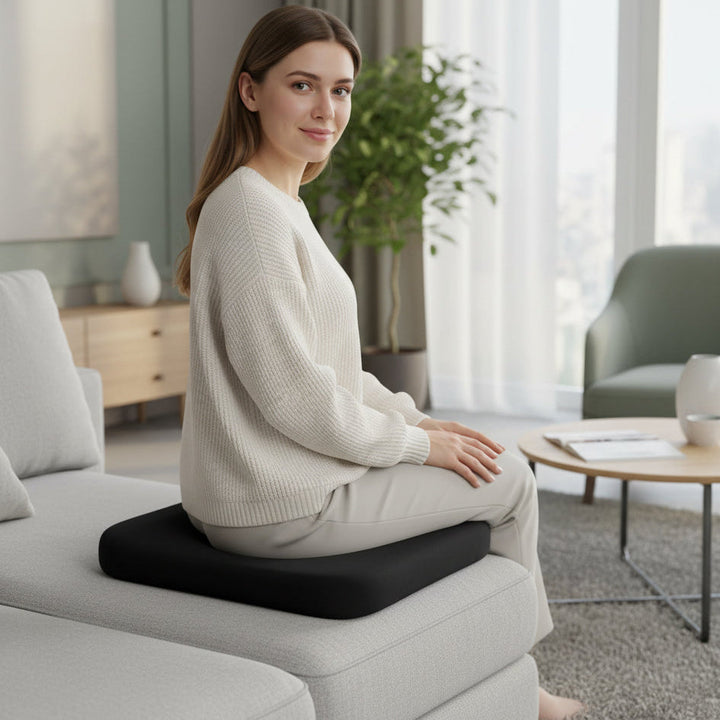 Unisex ergonomic seat cushion for office chairs, car seats & home use; improves posture & comfort.