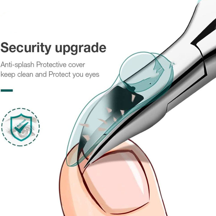 Precision ergonomic toenail clipper with anti-splash design, ideal for seniors and thick nail grooming.
