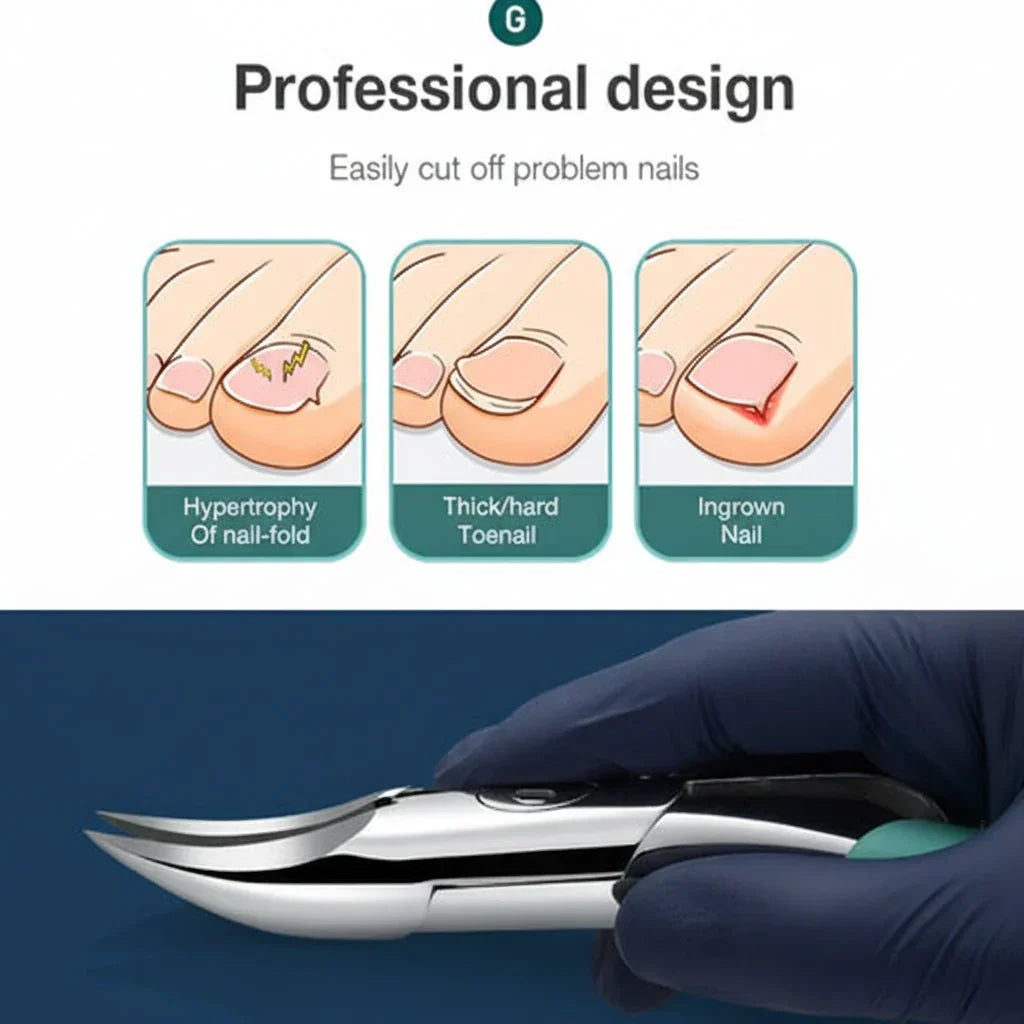 Professional ergonomic stainless steel toenail clipper for precise and comfortable foot care for seniors.