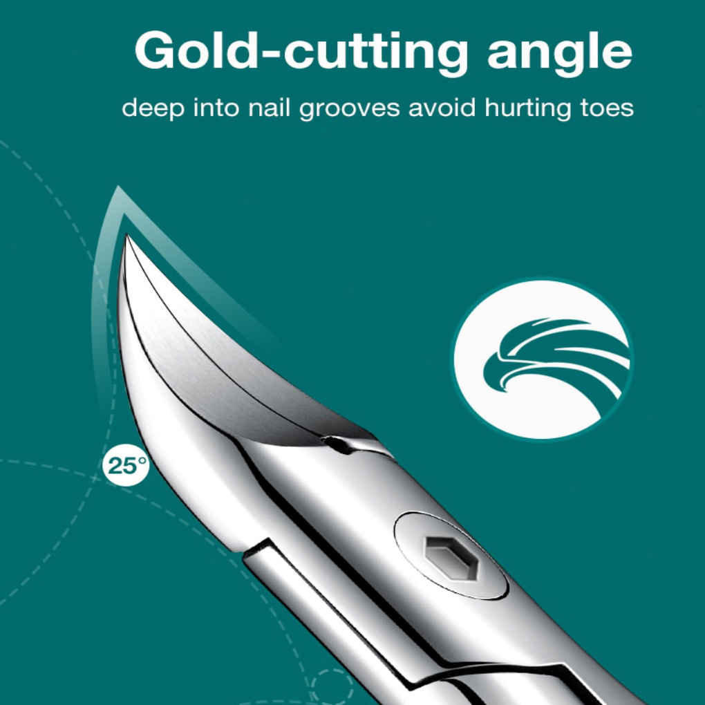 Ergonomic toenail clipper for thick, ingrown nails. Stainless steel pedicure tool for easy foot care.