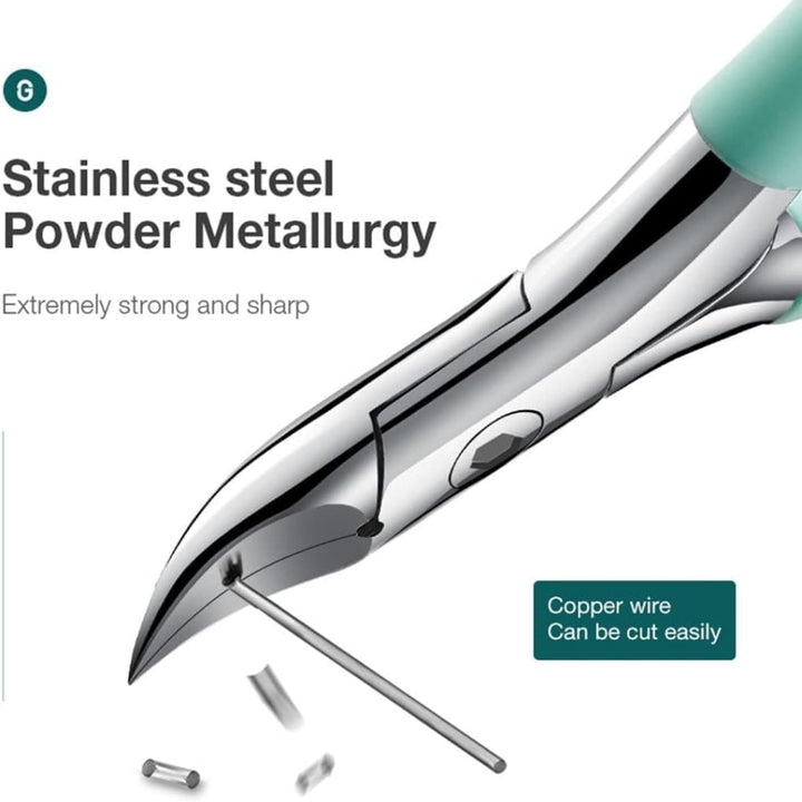 Heavy-duty ergonomic toenail clipper for thick, ingrown nails. Stainless steel pedicure tool for seniors' foot care.