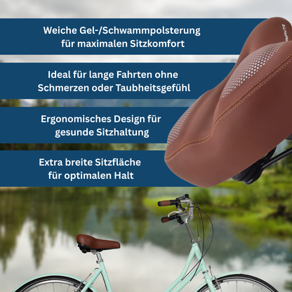 ErgoSoft bike seat, black, a durable accessory enhancing cycling comfort & shock absorbing