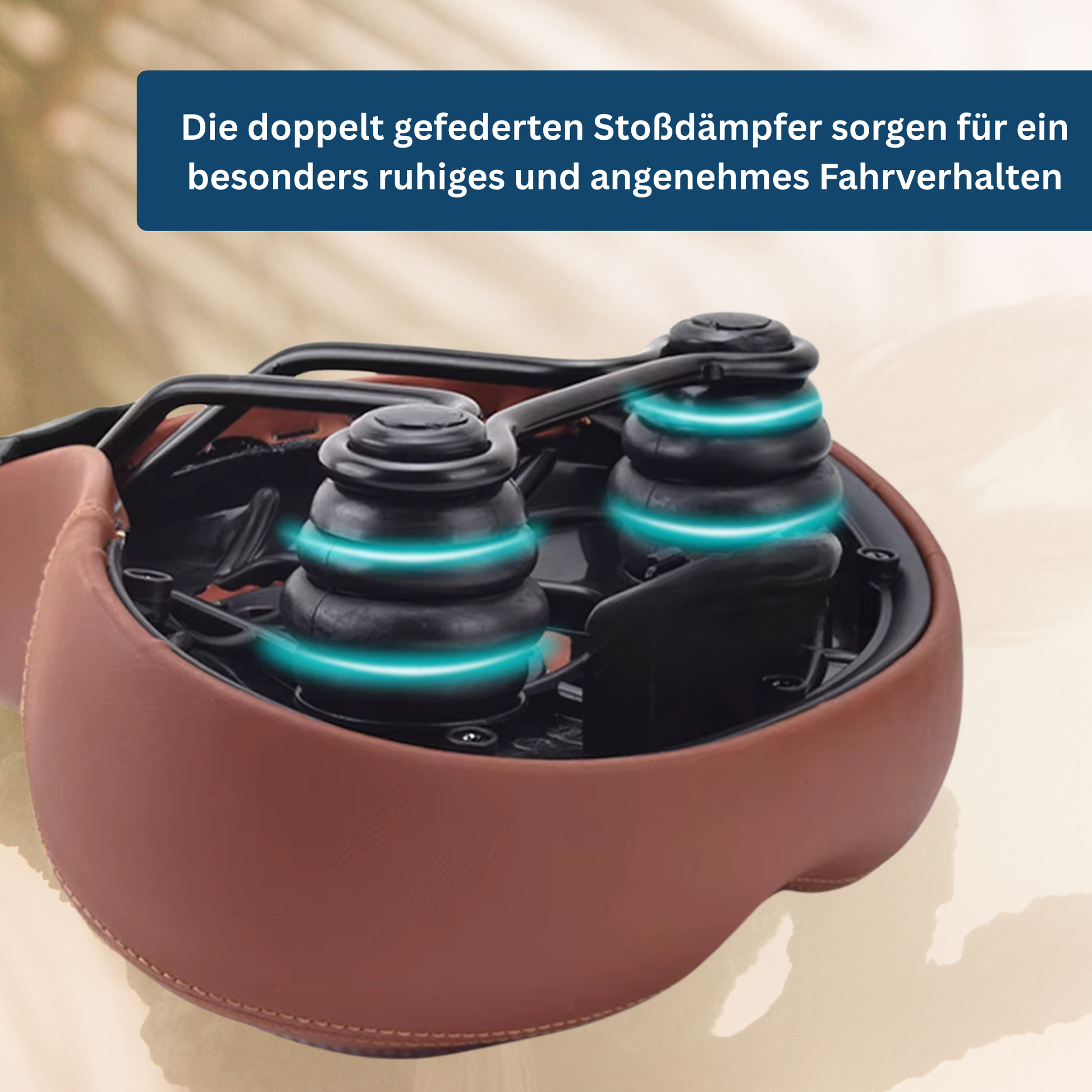 Close-up of brown ErgoSoft bicycle saddle, highlighting ergonomic design for comfort