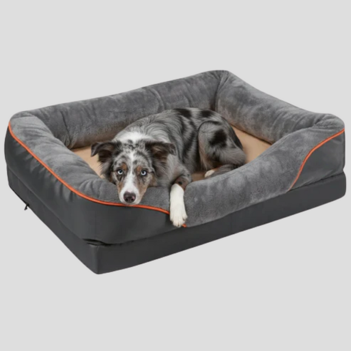 Washable extra-large memory foam dog bed, designed for orthopedic support & comfort for big and extra-large dogs.