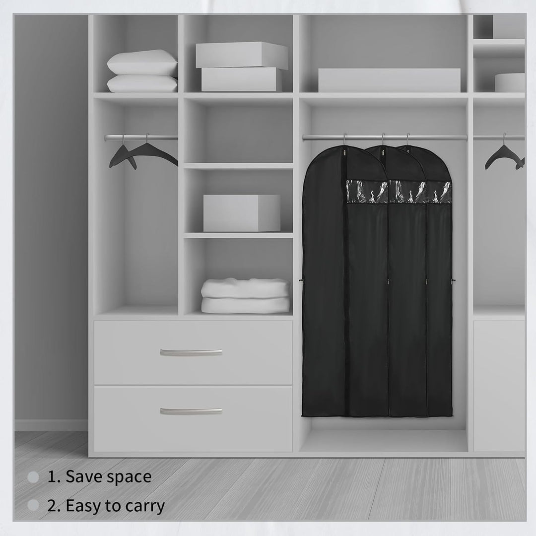 Durable extra-long garment travel bag (2-pack) for wrinkle-free storage & organization of coats & dresses.