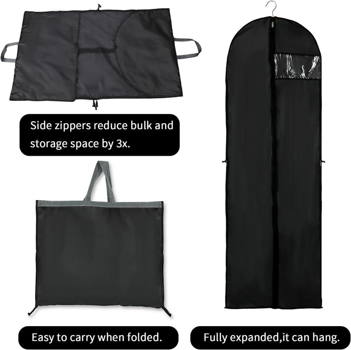 Clear window extra-long garment bag (2-pack) with full zipper for easy access to suits, dresses, gowns.