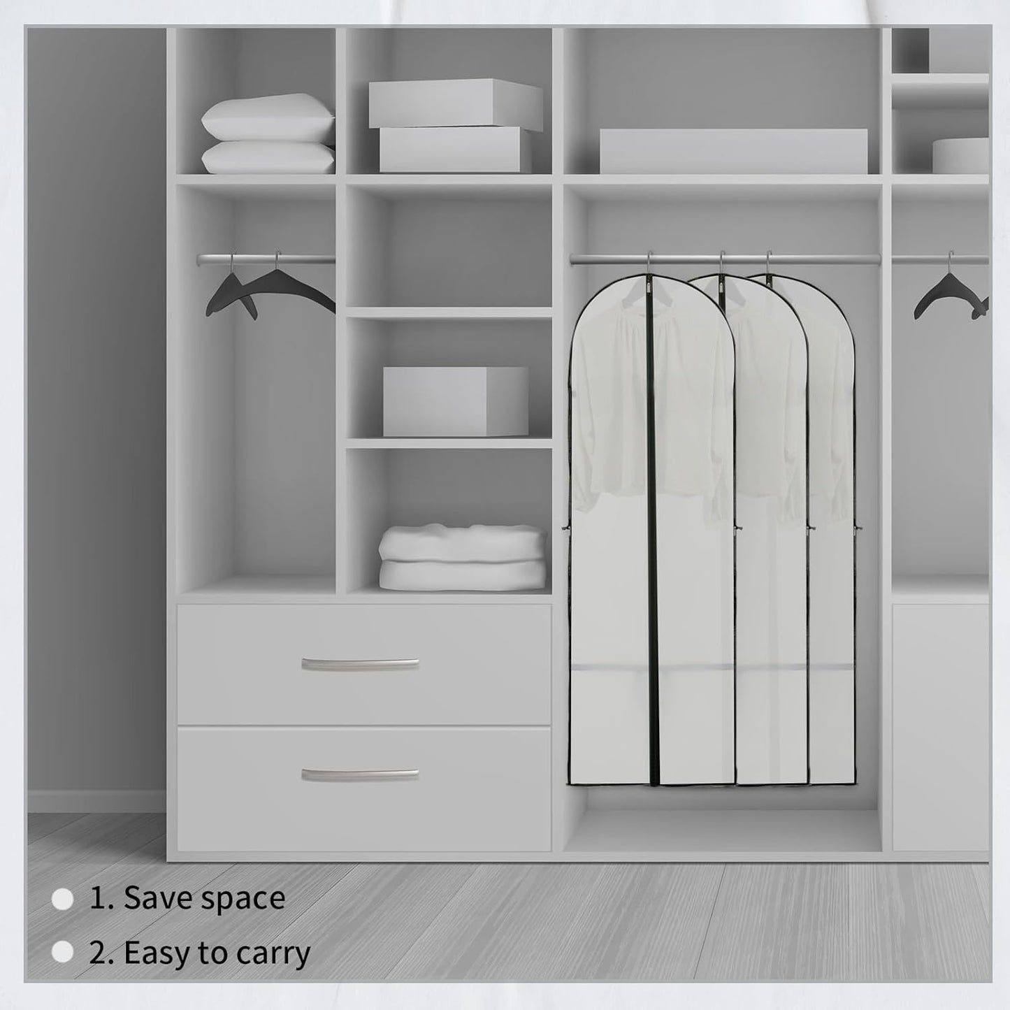 Set of 2 extra-long garment storage bags for preserving coats, formal dresses & long gowns in your closet.