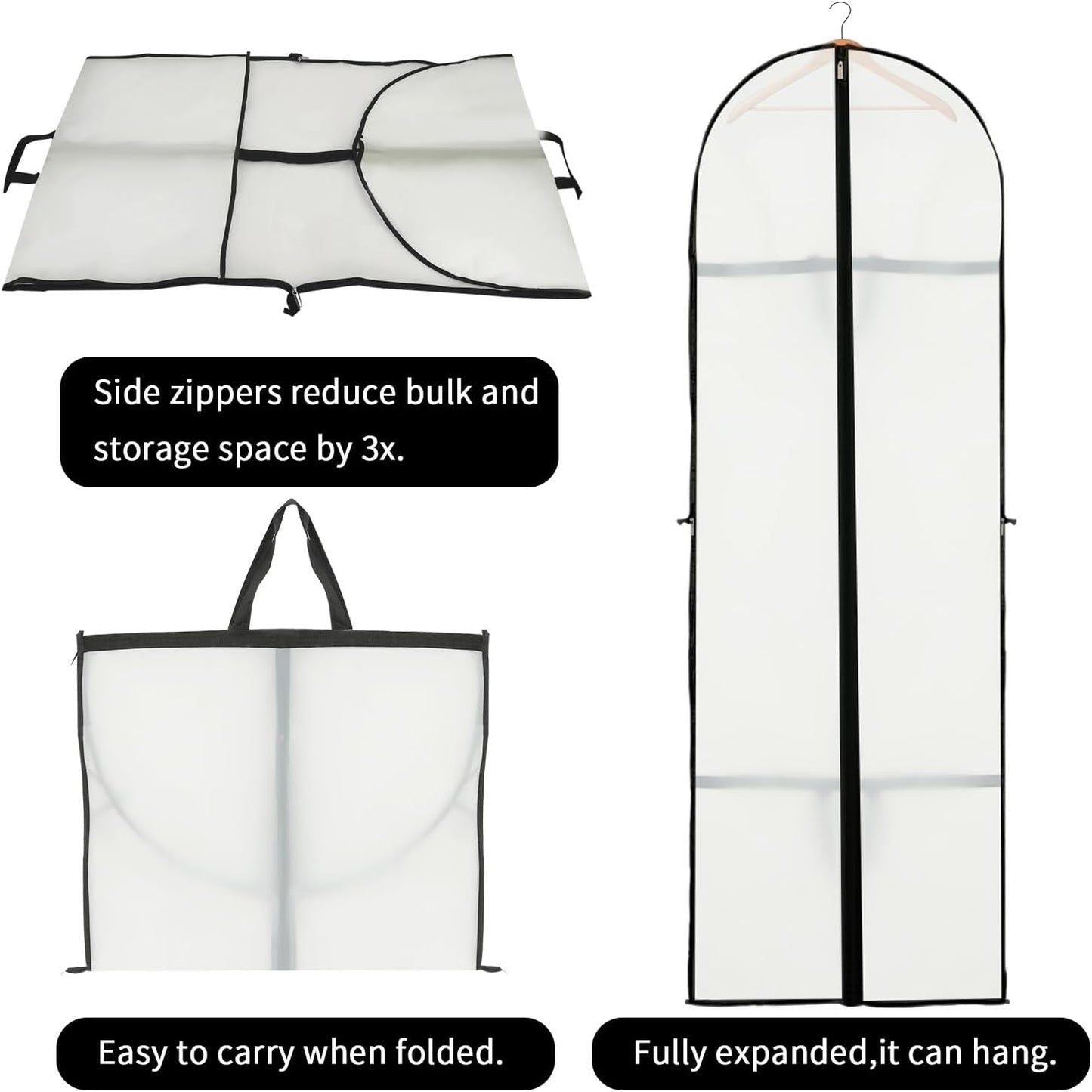 Tall garment storage cover & dress bag (2-pack) keeps long gowns & wedding dresses dust-free and safe.