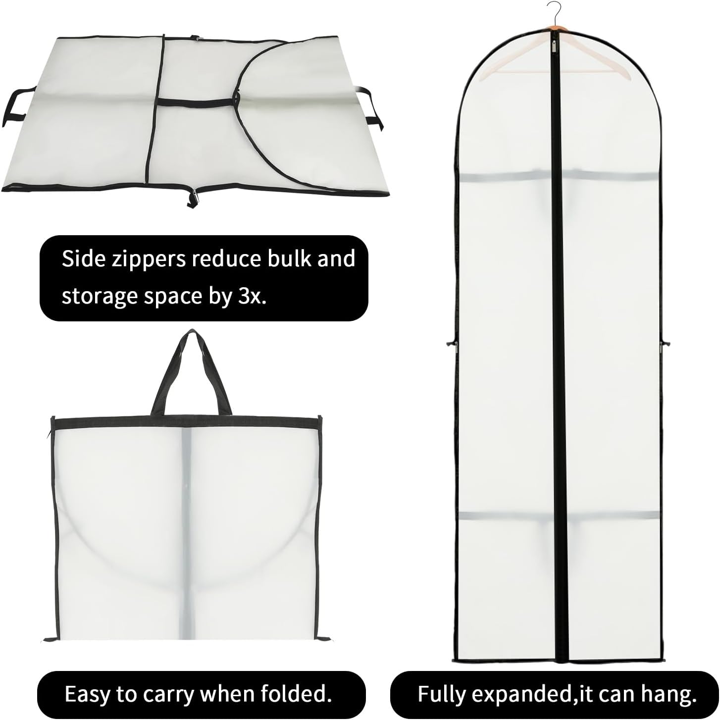 Tall garment storage cover & dress bag (2-pack) keeps long gowns & wedding dresses dust-free and safe.
