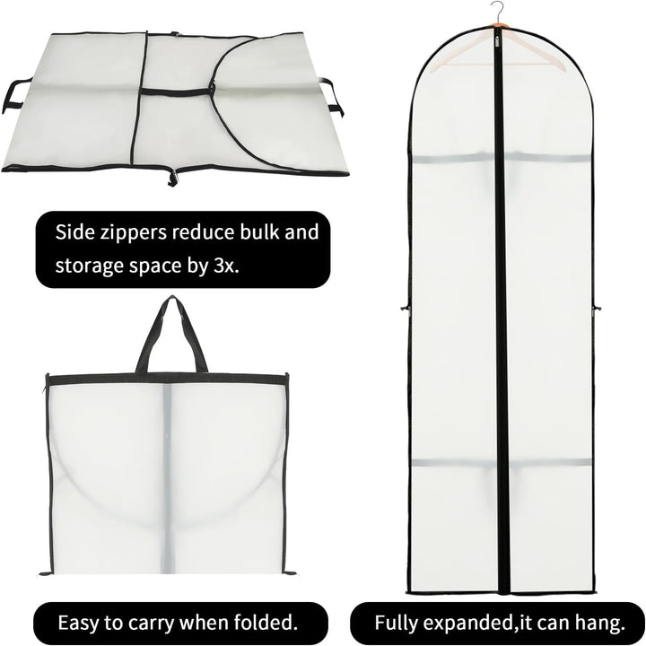Tall garment storage cover & dress bag (2-pack) keeps long gowns & wedding dresses dust-free and safe.