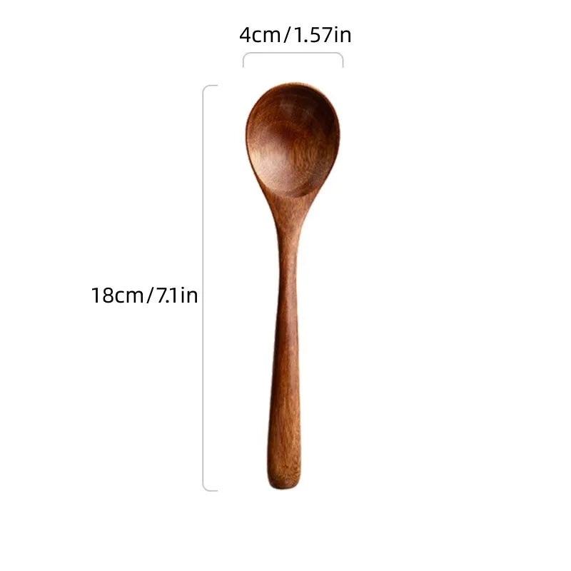 Eco-friendly natural wood spoon set. Durable wooden kitchen utensils, ideal for everyday cooking & serving.