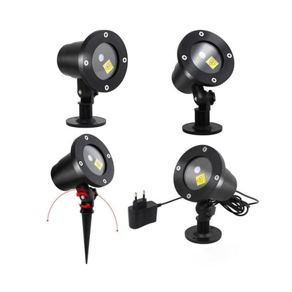 Red & green laser light projector for festive outdoor displays, perfect for Christmas home illumination.